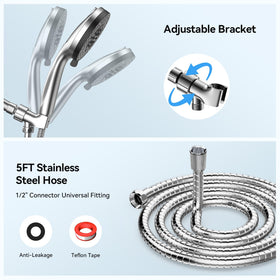 VOXON shower head stainless steel hose and leakproof seals for durability.
