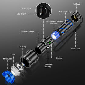 Voylite USB-C recharge flashlight with fast charging and long-life battery.
