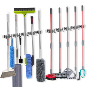 Voze 2-pack mop holder with 5 slots and 4 hooks for organized storage