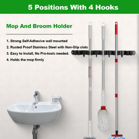 voze stainless steel wall mount in black finish holds mops securely.