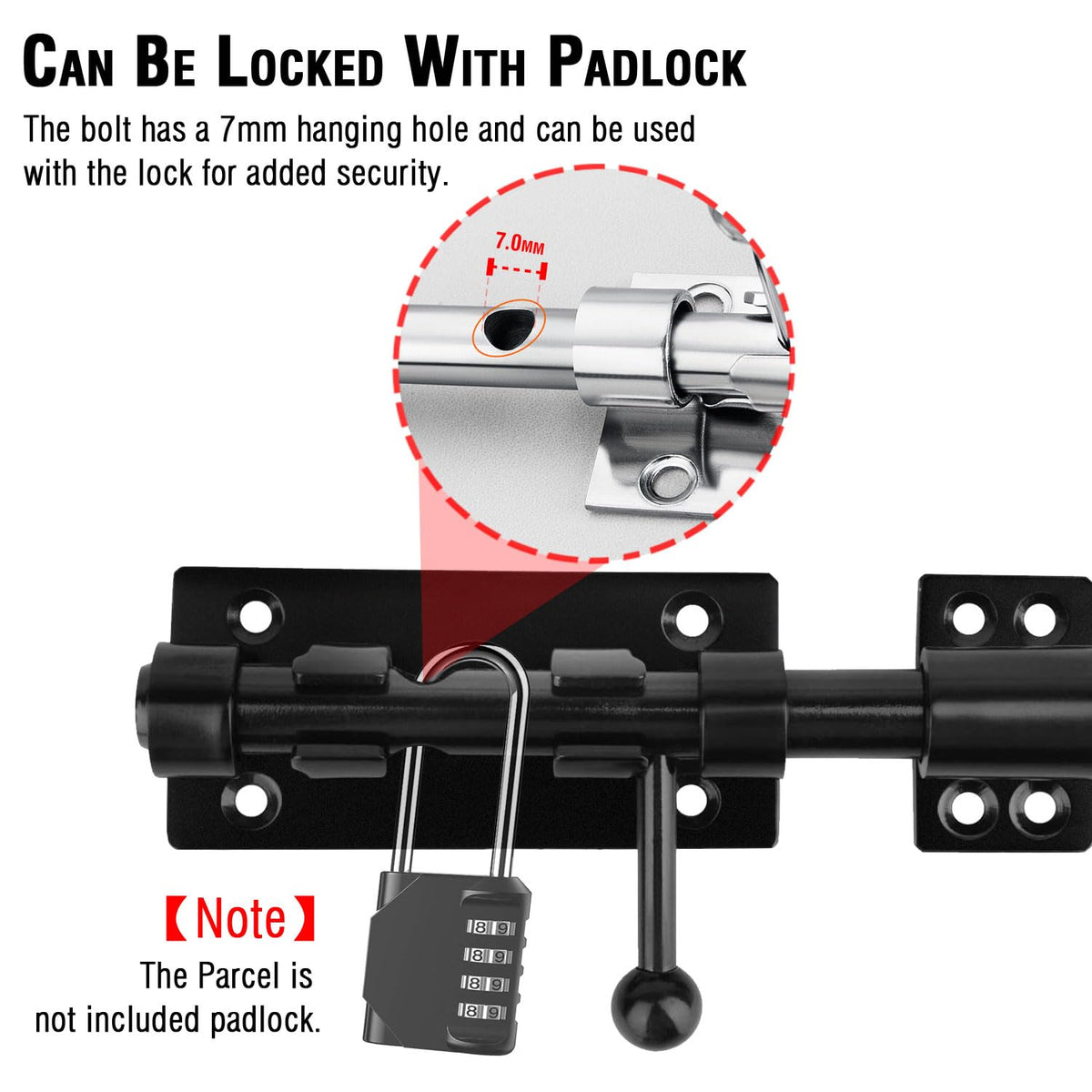 V·RESOURCING latch on outdoor fence with weather-ready finish.