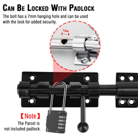 V·RESOURCING latch on outdoor fence with weather-ready finish.