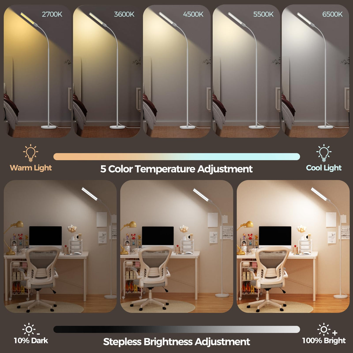 VRimNowit LED floor lamp 360-degree neck directs light precisely where needed