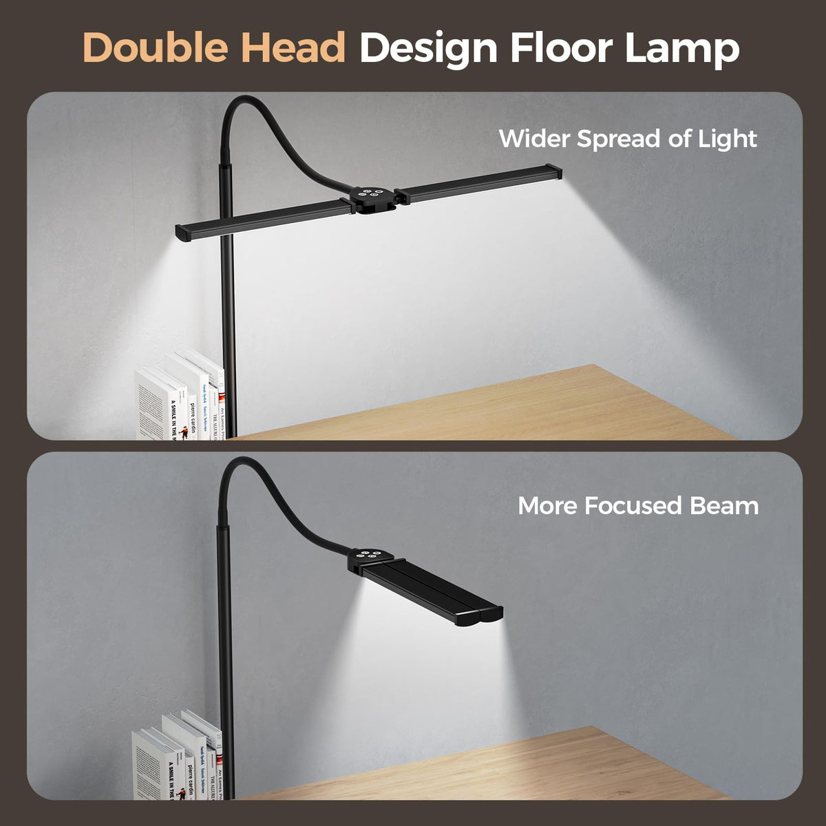 VrimNowit floor lamp with 50-foot remote control for easy operation.