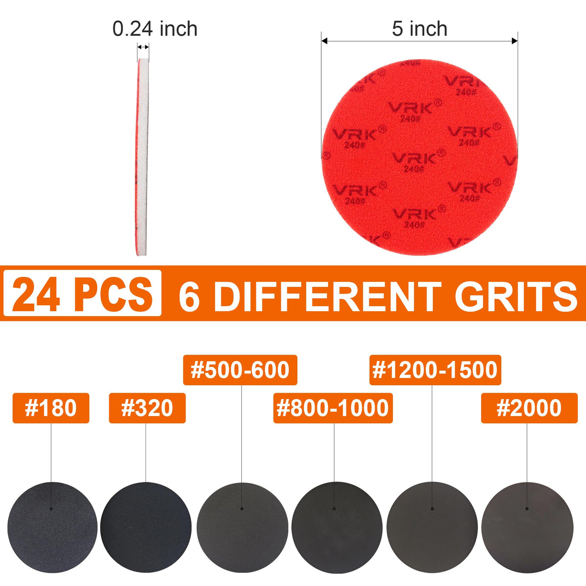 VRKET grit range display 180 to 2000 for sanding