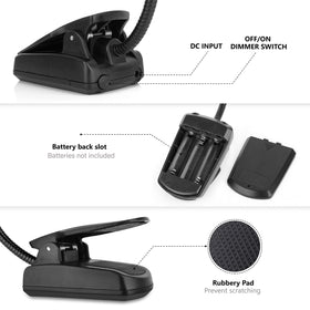 Vshinic music stand light clip-on with silicone pad protects surfaces.