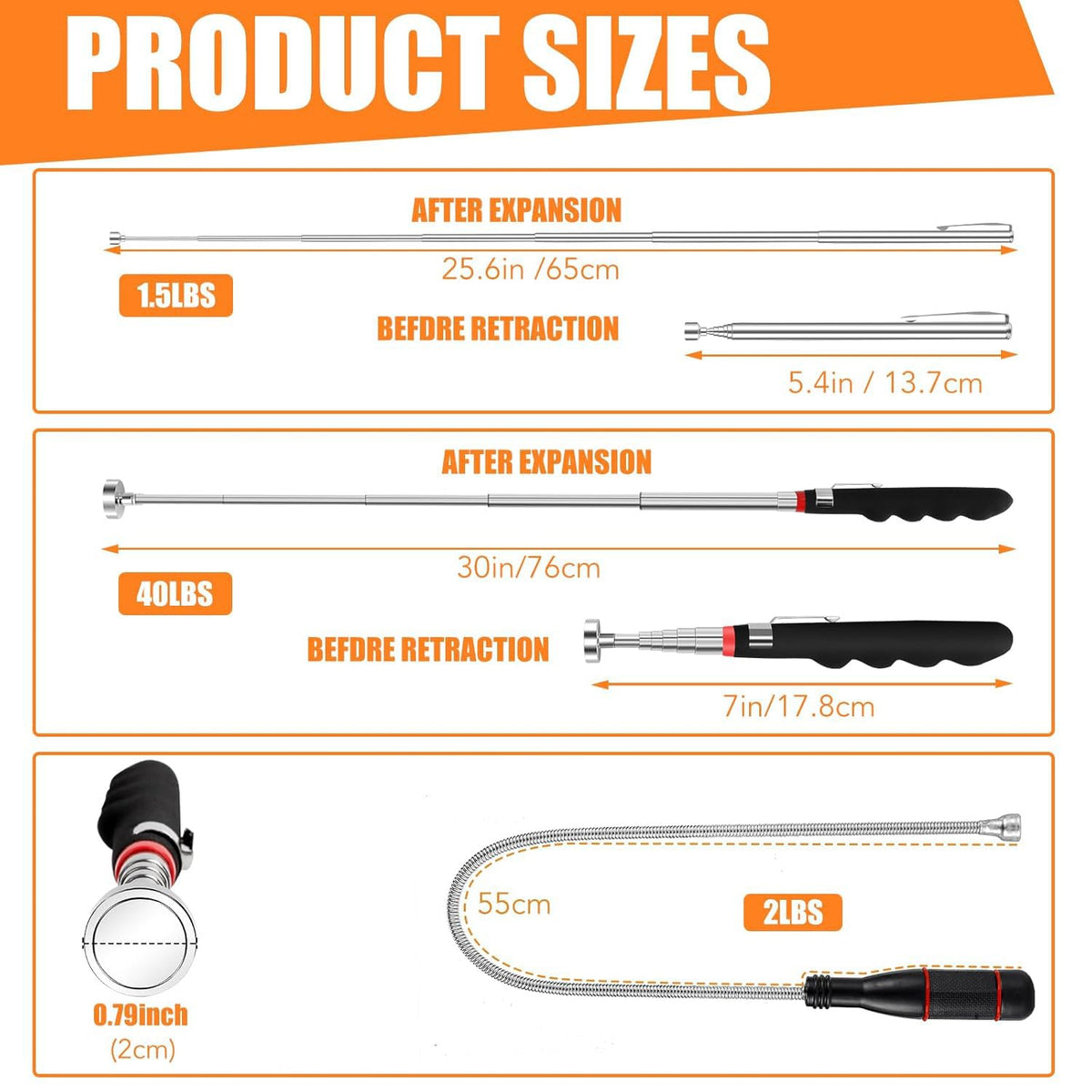 VSKIZ removable magnetic head grips 40 lb weight for secure pickup.
