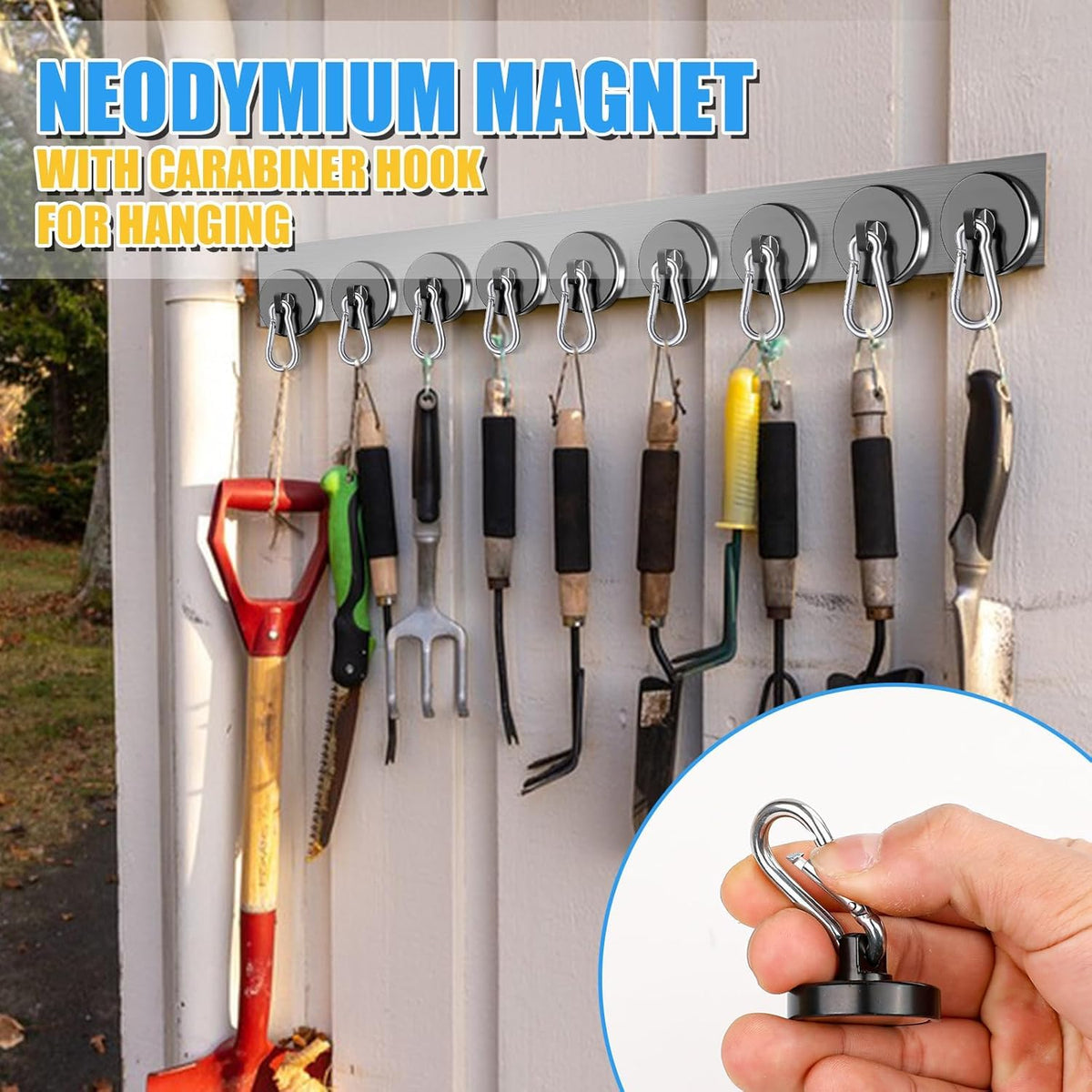 VSKIZ swivel carabiner magnetic hook demonstrates easy rotation for hanging items.