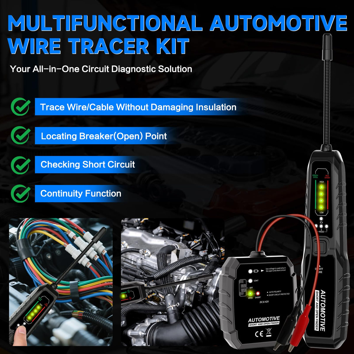 VSTM Wire Tracer receiver detects shorts with bright LEDs and quick beeps.