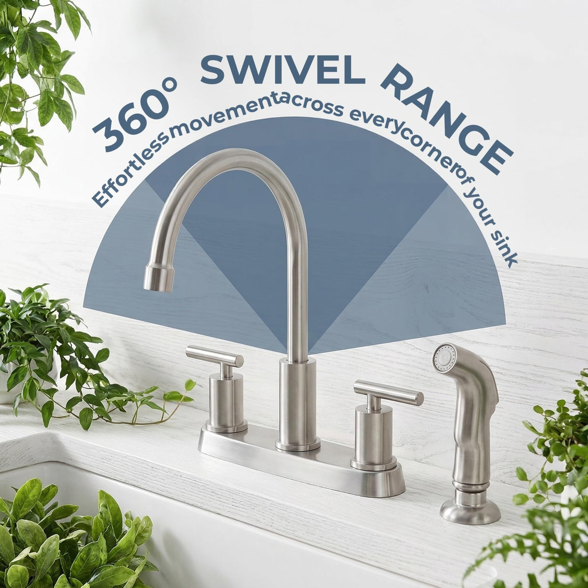 Vsunhoo 360 degree swivel spout enables flexible sink access