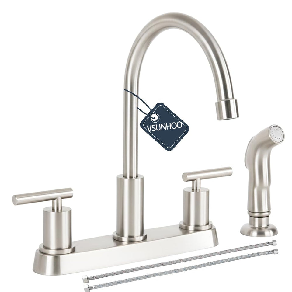 Vsunhoo brushed nickel faucet close-up showing fingerprint-resistant finish