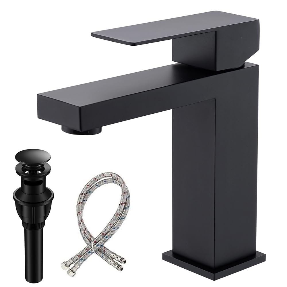 VSUNHOO matte black faucet with square design enhances modern bathrooms and resists fingerprints.