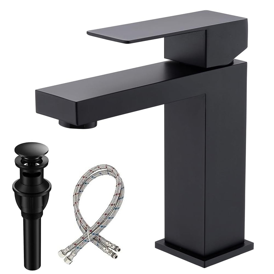 VSUNHOO matte black faucet with square design enhances modern bathrooms and resists fingerprints.