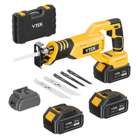 VTEK brushless cordless reciprocating saw front view for versatile on-site cutting.