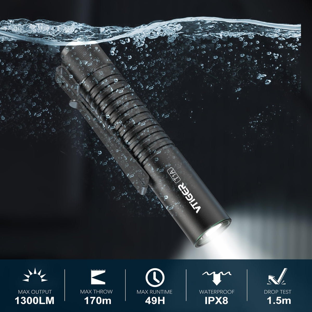 VTIGER T1A 1300-lumen beam provides clear visibility during outdoor use