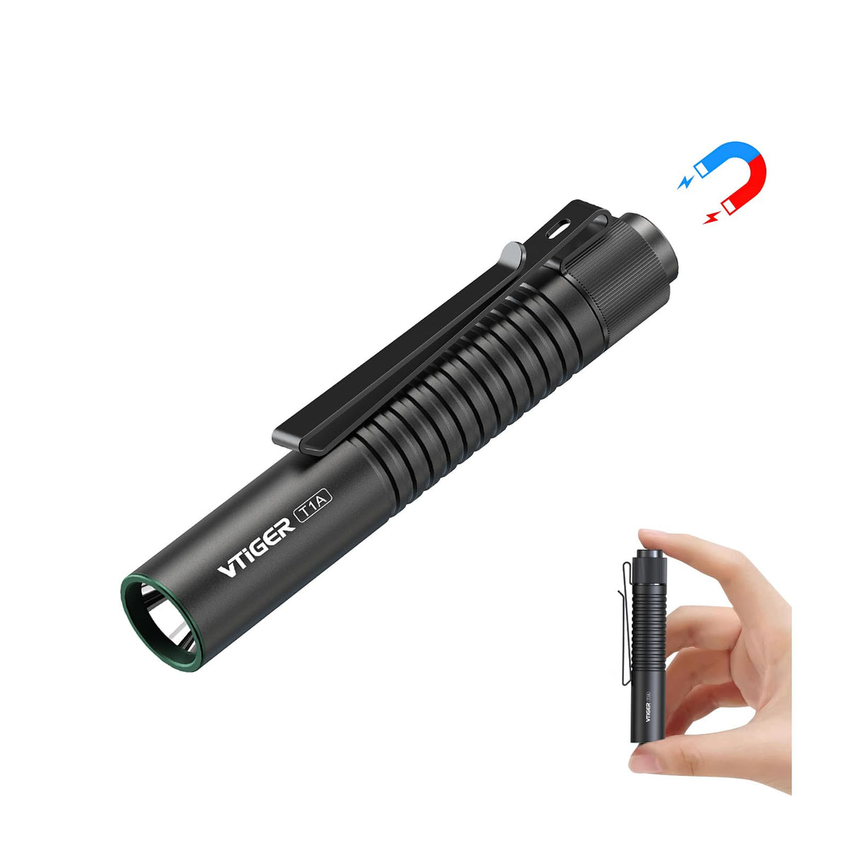 VTIGER T1A pocket flashlight clip for secure hands-free carry