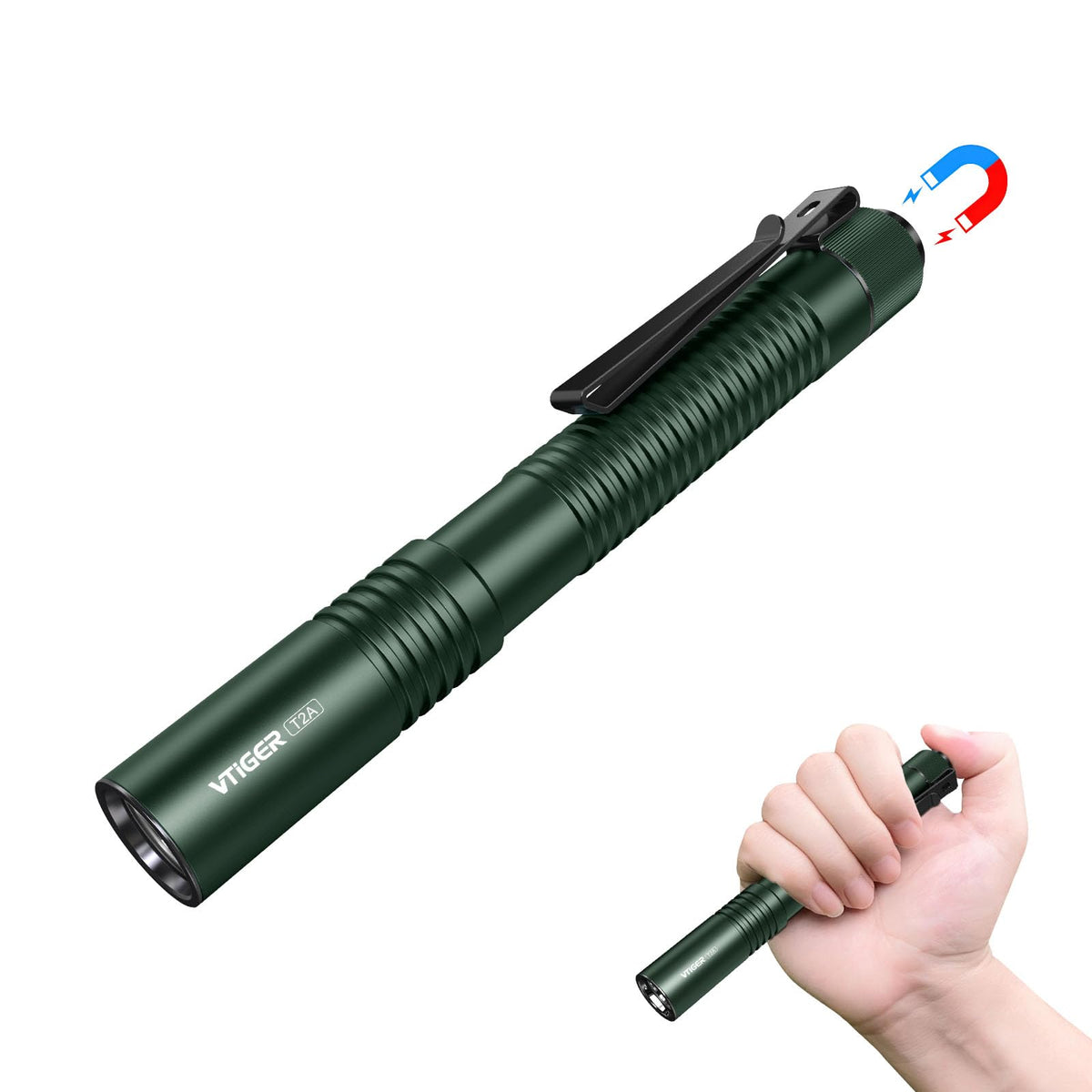 VTIGER T2A compact EDC flashlight beam shows long-range outdoor visibility.