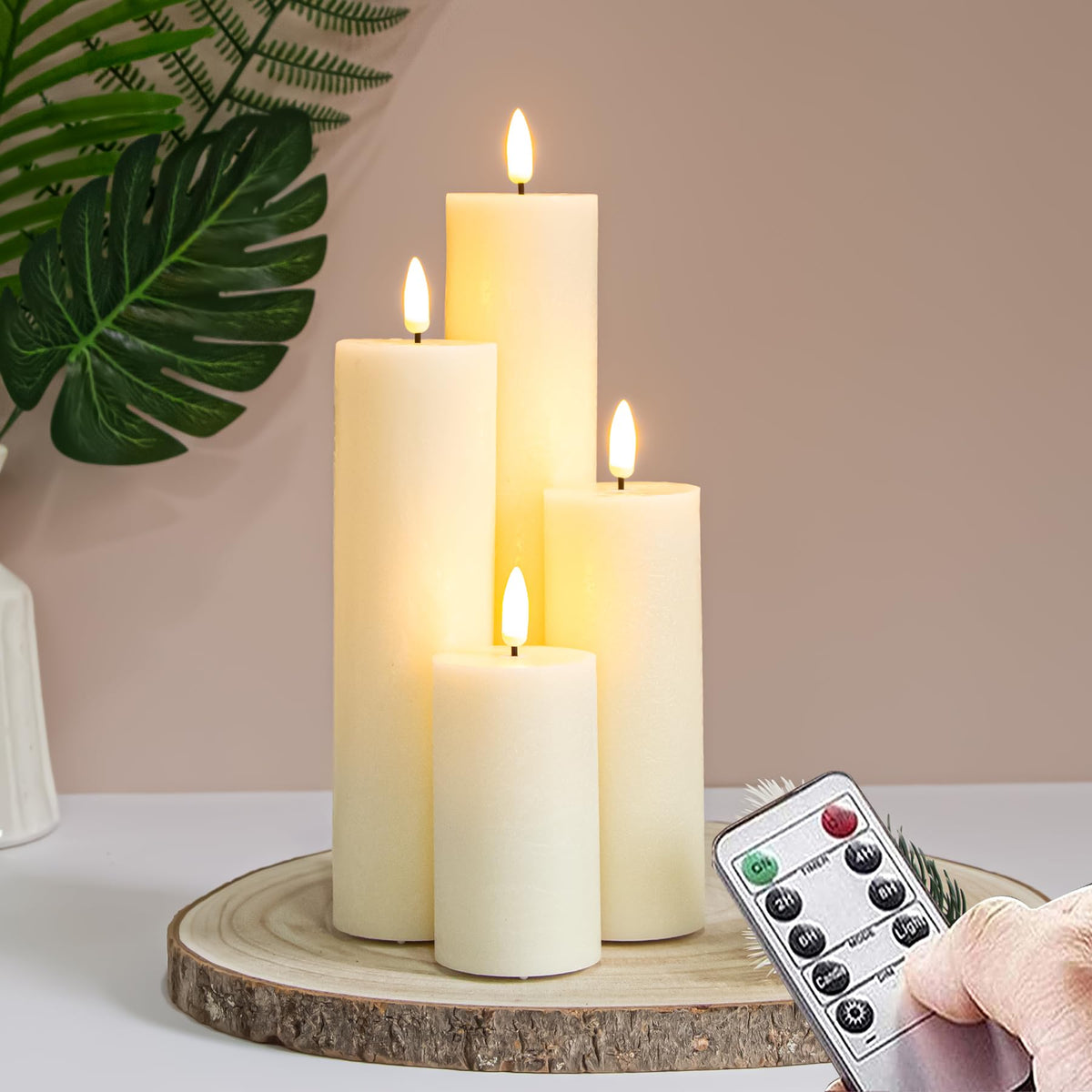 Vtobay Ivory flameless candles four-pack for safe, warm home décor.