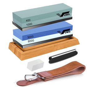 vuwo knife sharpening stone kit with bamboo base for precise edge shaping