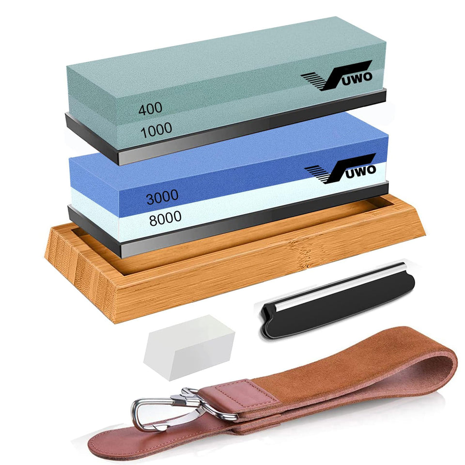 vuwo knife sharpening stone kit with bamboo base for precise edge shaping