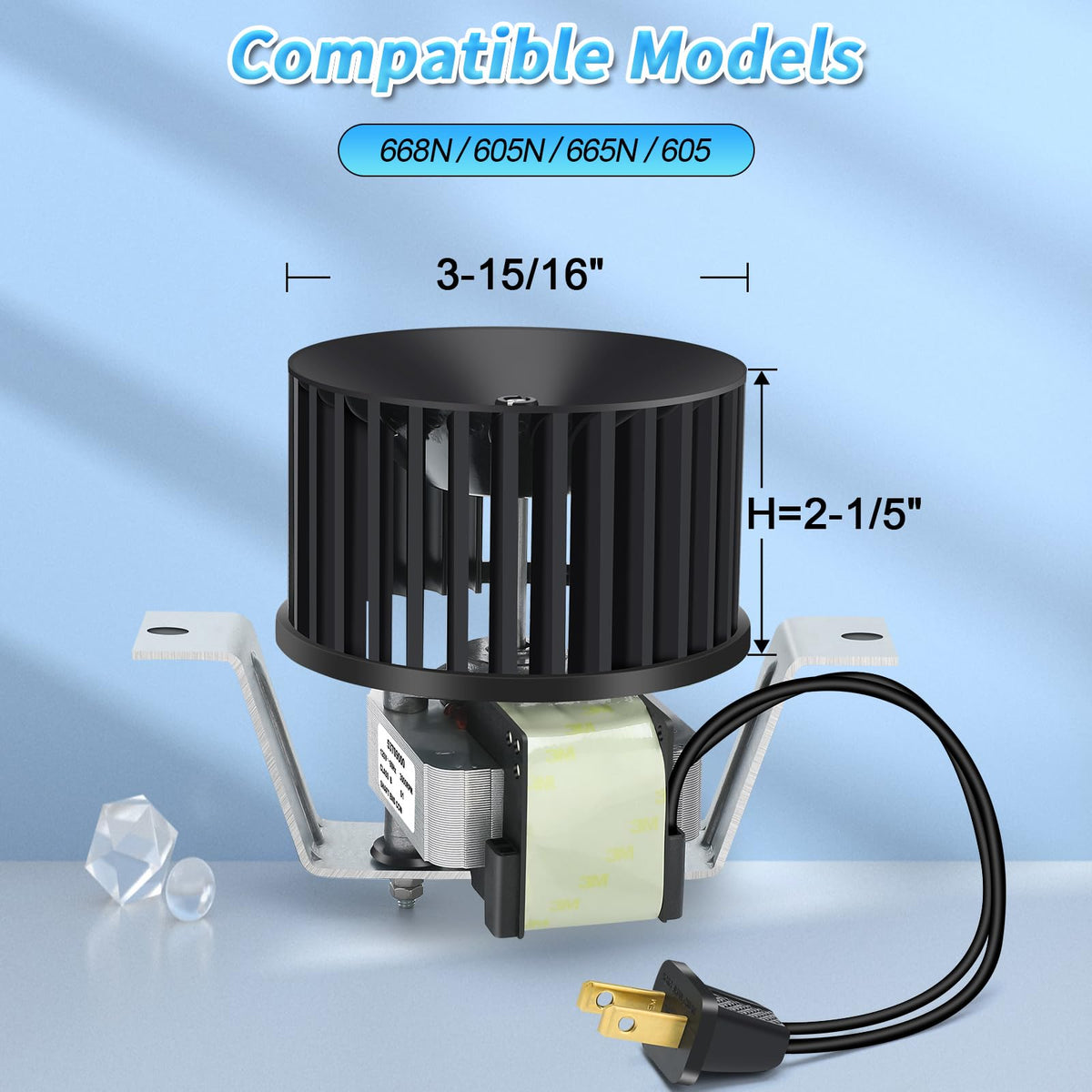 Vvoo 85598000 motor assembly side view highlighting compact, easy-fit dimensions.