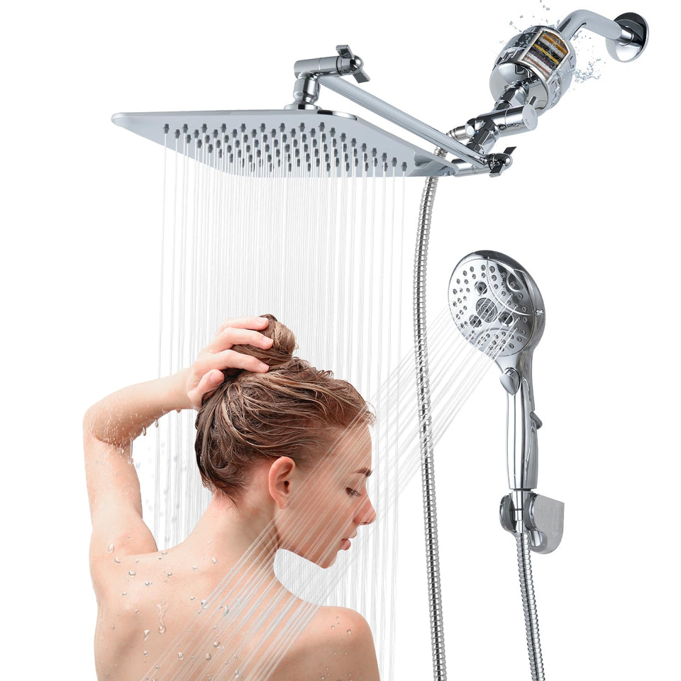 VXV 8-inch square rainfall showerhead providing wide coverage for a luxurious shower