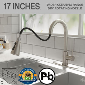VXV kitchen faucet with pull-down sprayer enables flexible cleaning under the sink.