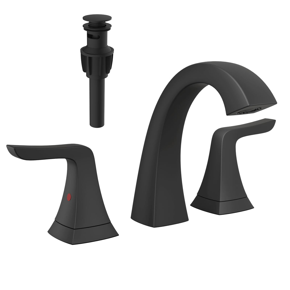 VXV matte black 8 inch faucet with pop up drain for a clean sink setup