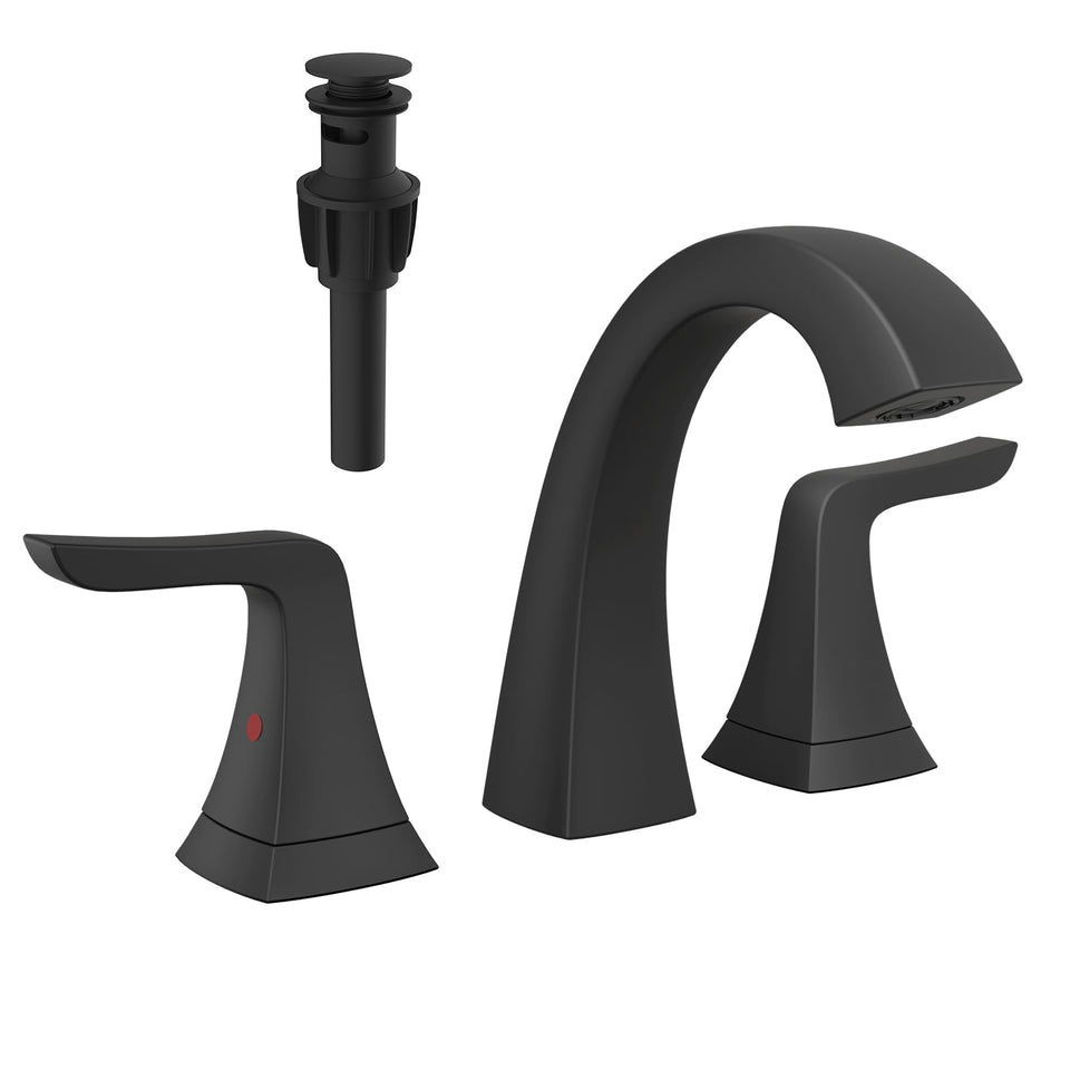 VXV matte black 8 inch faucet with pop up drain for a clean sink setup