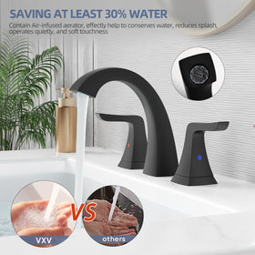 VXV 8 inch widespread faucet installed with pre attached supply lines