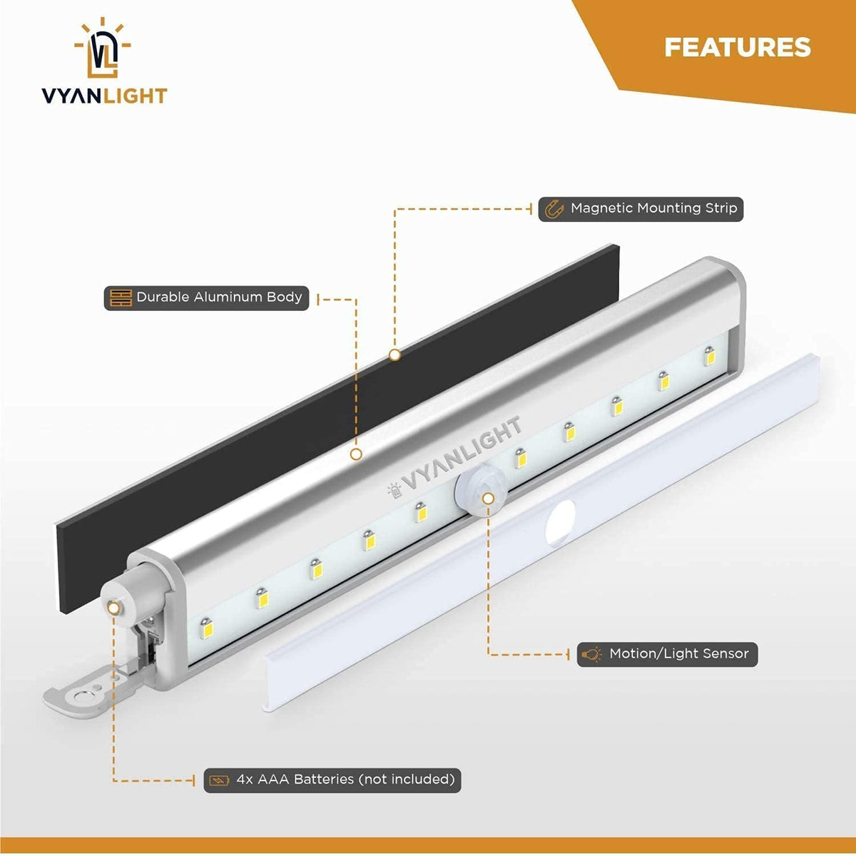 VYANLIGHT durable ABS housing with metallic finish for indoor use