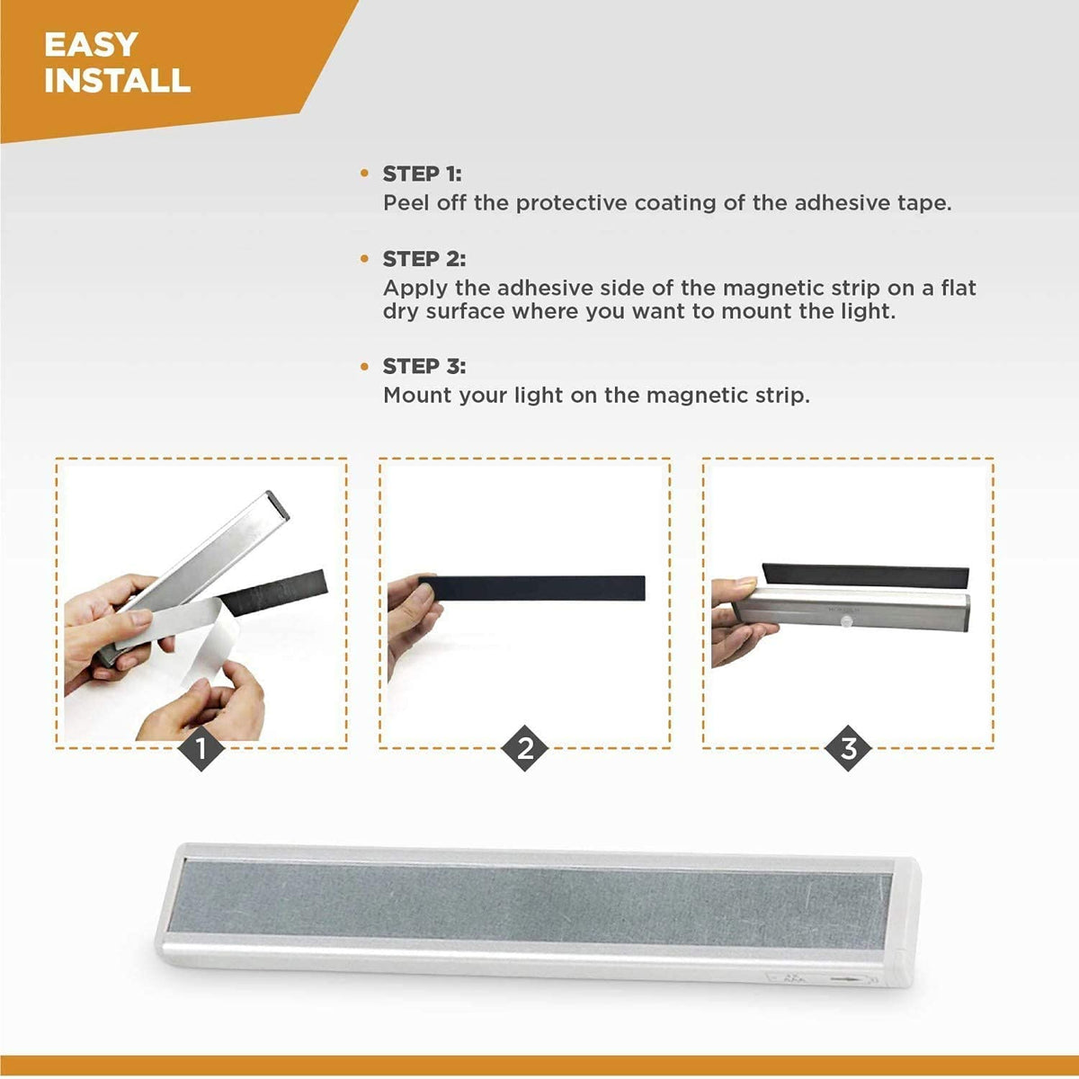 VYANLIGHT peel-and-stick installation with magnetic backing for quick placement
