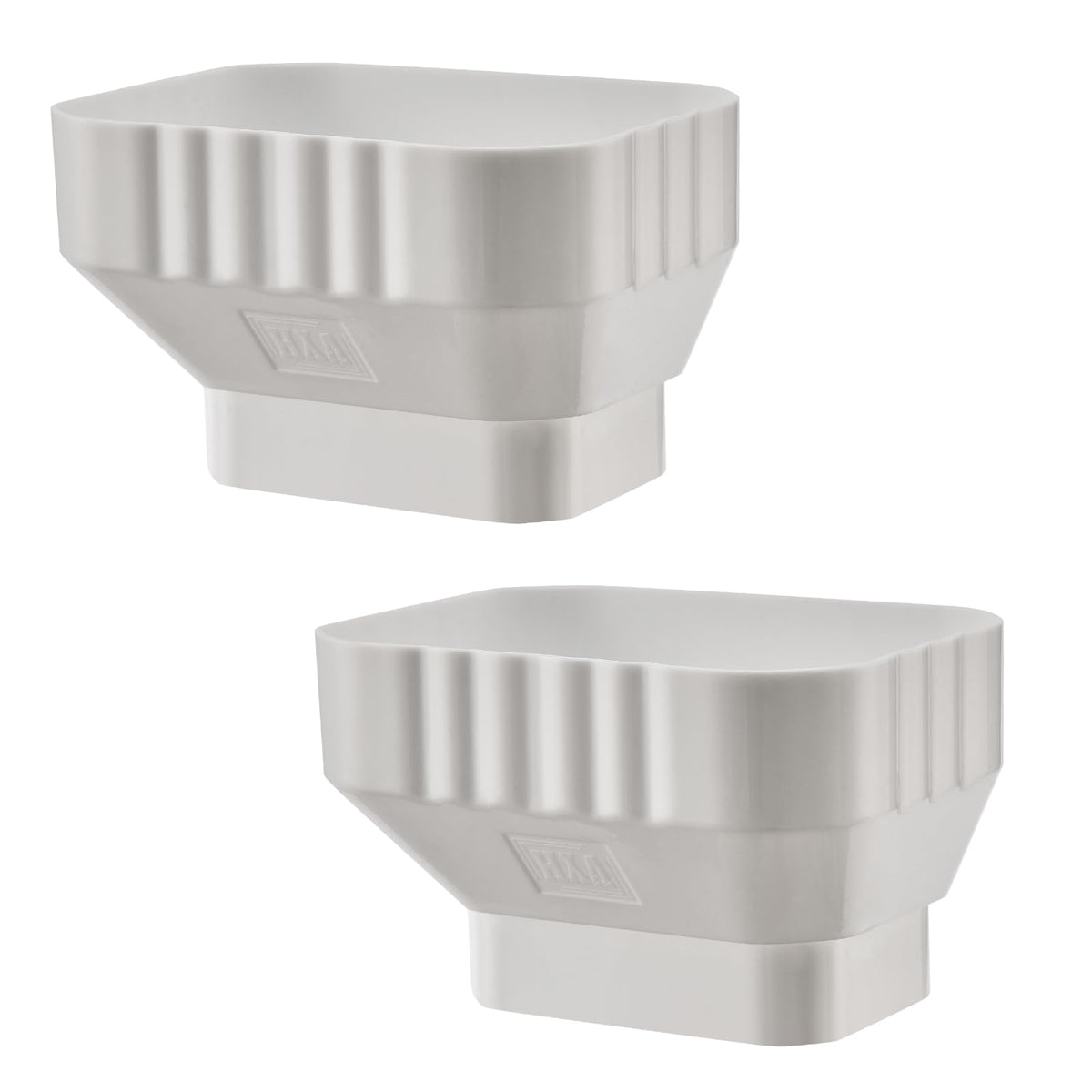 VYH downspout adapter in white connects 3x4 to 2x3 for practical drainage.