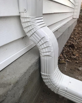 VYH style A elbow 2x3 white connects gutter to downspout with compact fit.