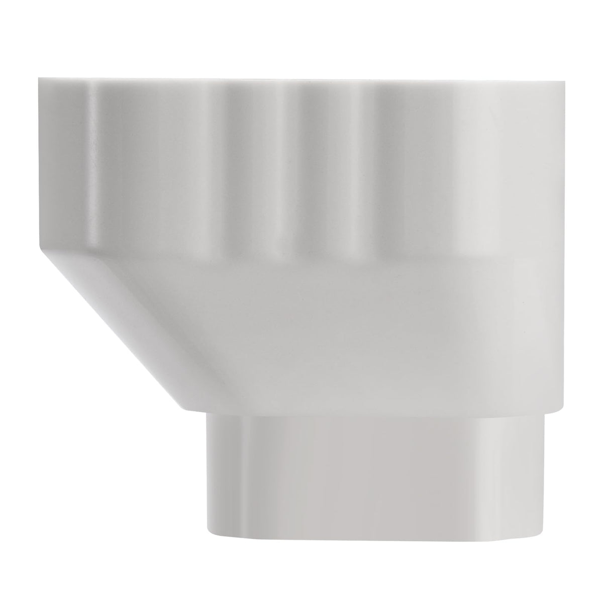 VYH white finish adapter shown on a gutter section for a seamless look.
