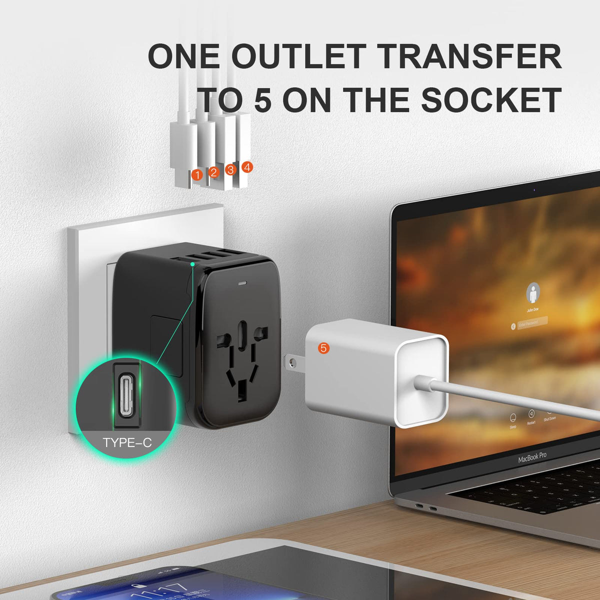 VYLEE universal plug adapter demonstrates cross-border compatibility.