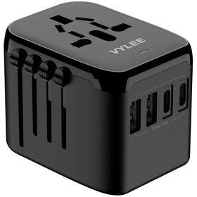 VYLEE universal travel adapter 5-in-1 enables worldwide charging.