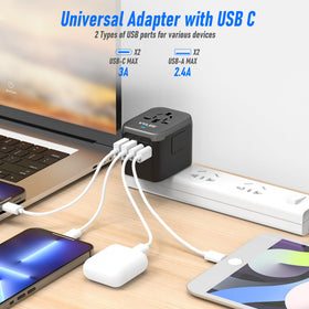 VYLEE adapter side ports ready to power EU UK AU US devices