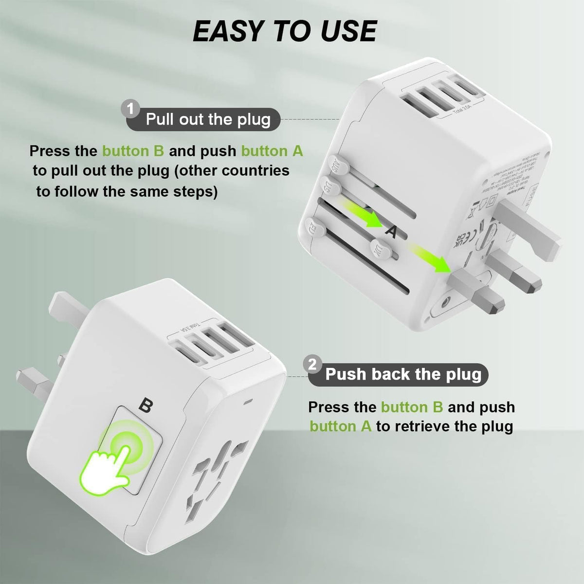 VYLEE compact AC socket design fits into any travel setup for flexible outlets.