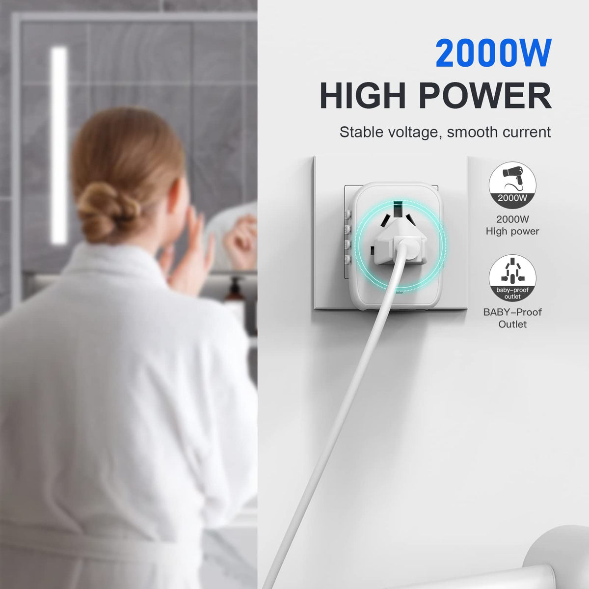 VYLEE safety shutters protect users when plugging in anywhere abroad.