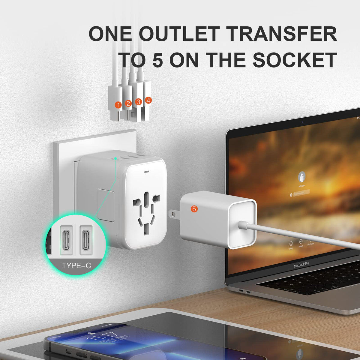 VYLEE USB-C ports enable fast charging for modern devices while traveling.