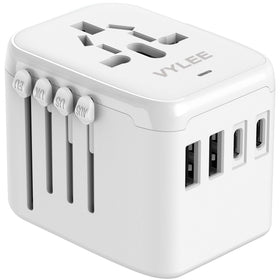 VYLEE universal travel adapter with worldwide compatibility for global charging on trips.
