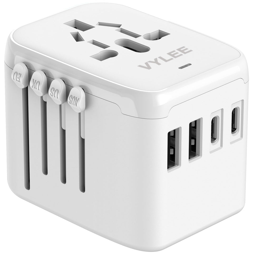 VYLEE universal travel adapter with worldwide compatibility for global charging on trips.