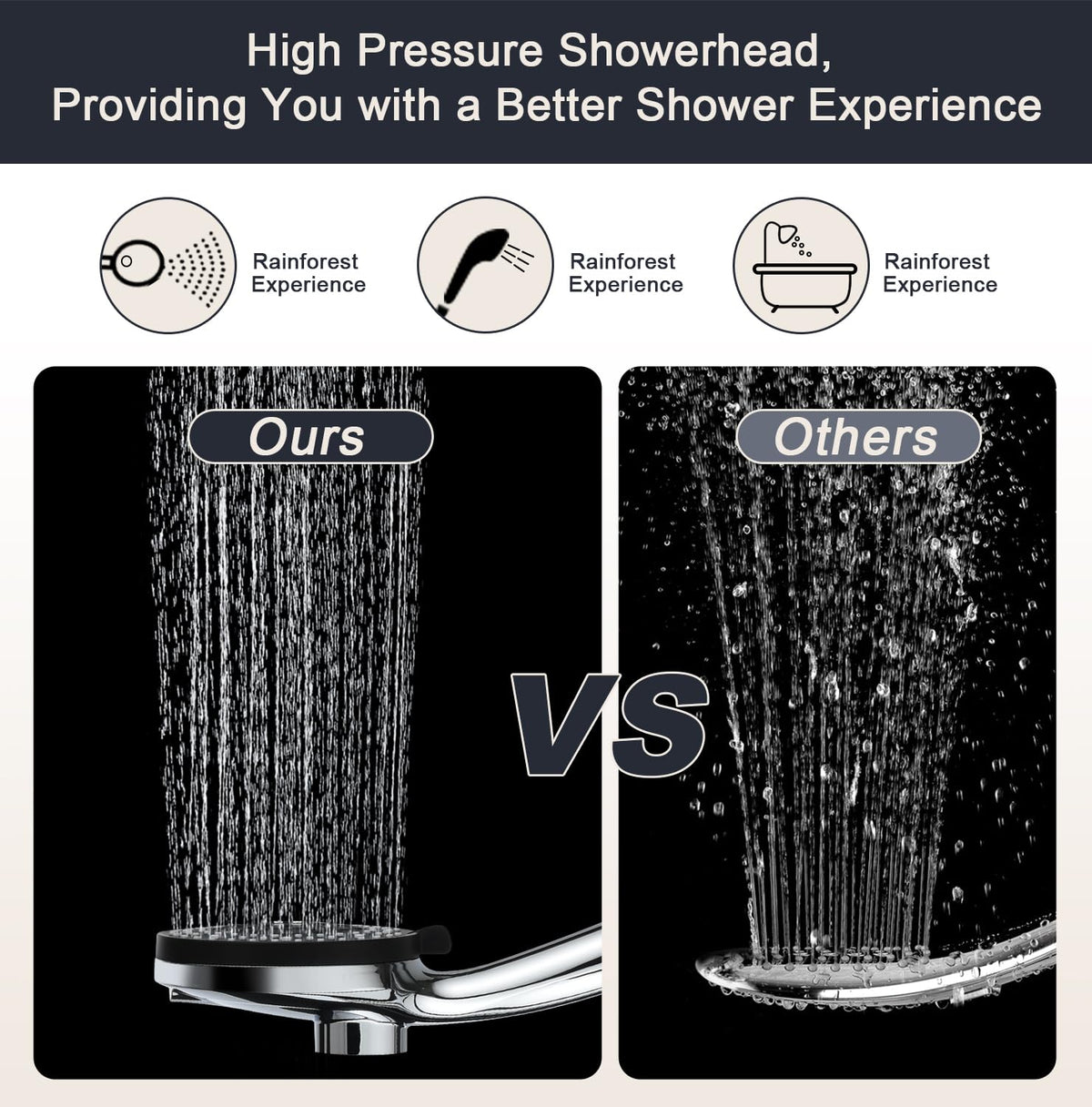 Vzasei 59-inch stainless steel hose offers flexible reach.