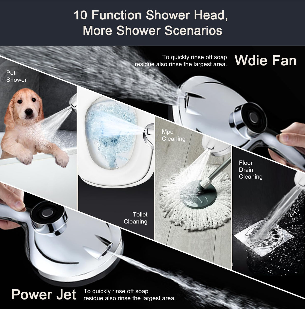 Vzasei detachable handheld with hose enables thorough rinsing.