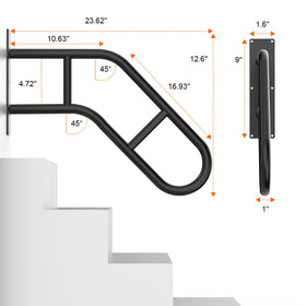 VZNEK handrail shows ergonomic 45-degree tilt for improved grip.