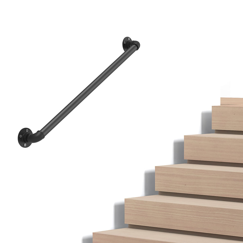 VZNEK industrial pipe stair handrail wall mount for indoor and outdoor stairs offers sturdy support.