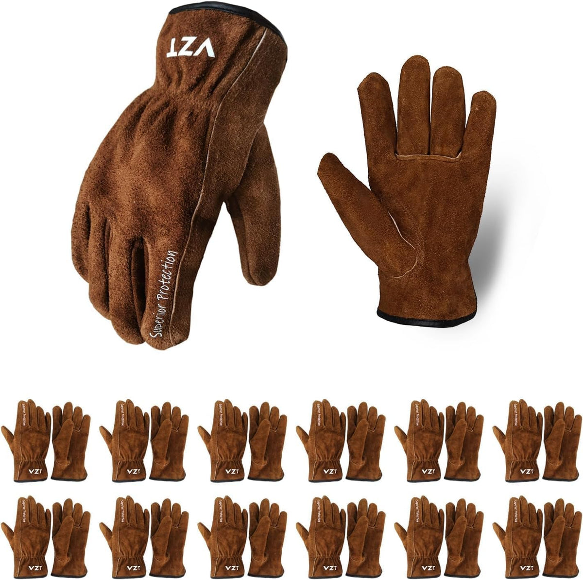 VZT leather work gloves brown front view showing soft dexterity for daily tasks