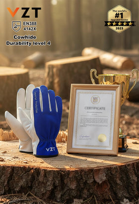 VZT leather gloves with superior protection label, back view for demanding tasks.