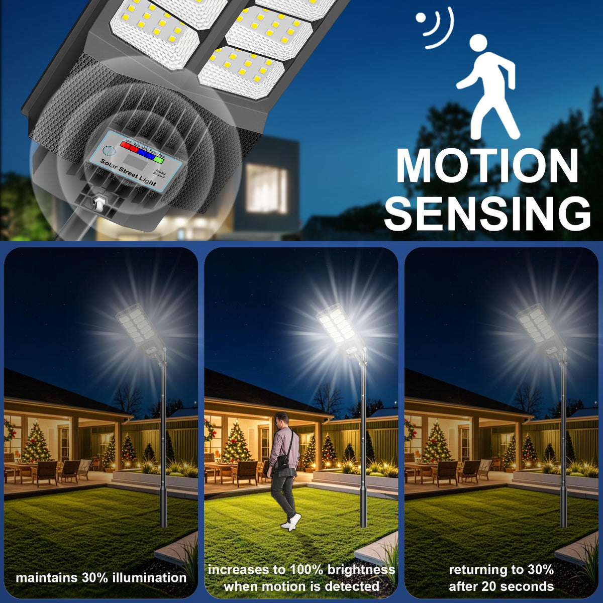 Vzyhik 6500W solar street light with motion sensor activated.